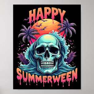 Fröhlicher Sommerween-Skelett-Sommer-Wassermelonen Poster