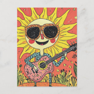 Fröhlicher Sonnenschein Gitarre in einem blauen Sh Postkarte
