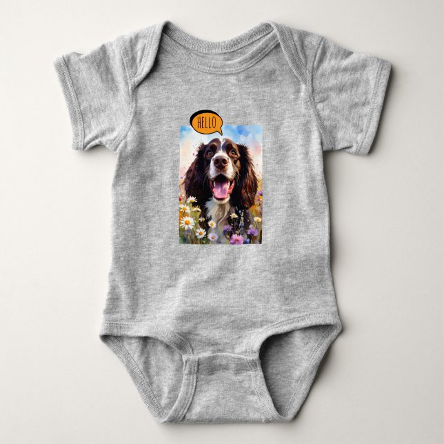 Fröhlicher Springer Spaniel  in Aquarell Baby Strampler (Vorderseite)