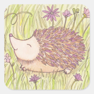 Fröhlicher Springtime-Igel Quadratischer Aufkleber