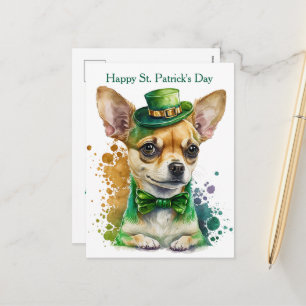 Fröhlicher St. Patrick-Tag Chihuahua Welpe Feiertagspostkarte