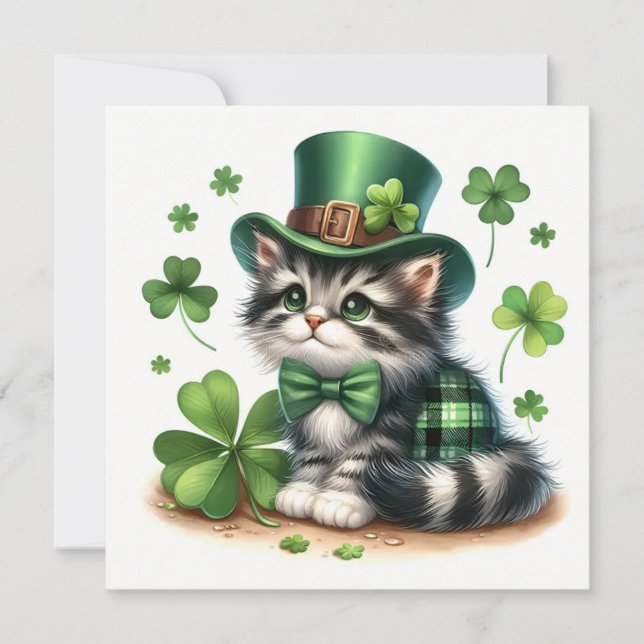 Fröhlicher St. Patrick's Tag Katze Karte (Vorderseite)