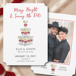 Fröhlicher, strahlender Champagne-Turm Hochzeit im Save The Date