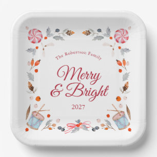 Fröhlicher & strahlender vintage Weihnachtsurlaub Pappteller