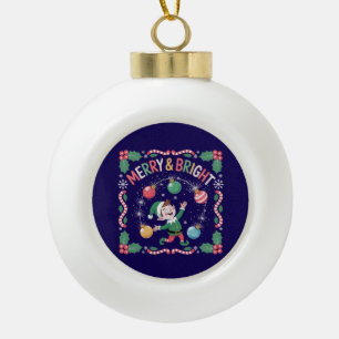 Fröhlicher & Strahlender Weihnachtself Niedliche Keramik Kugel-Ornament