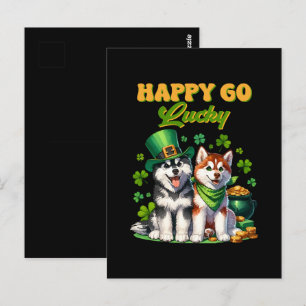 Fröhlicher süßer Husky am St. Patricks Tag Postkarte