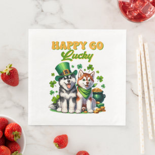 Fröhlicher süßer Husky St. Patricks Tag Serviette