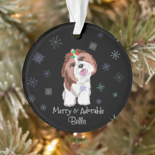 Fröhlicher & süßer Shih Tzu mit Schneeflocken-Hund Ornament