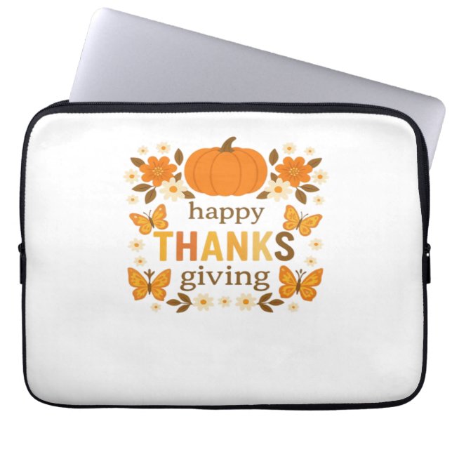 Fröhlicher Thanksgiving Blumenkürbis Klassischer T Laptopschutzhülle (Vorderseite)