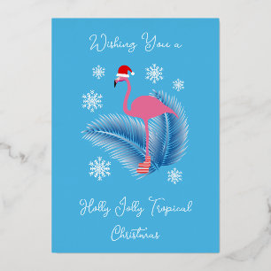 Fröhlicher Tropischer Weihnachts-Flamingo Folien Feiertagskarte