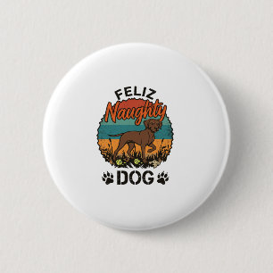 Fröhlicher Unartiger Hund Braun Retro Sonne Pfoten Button