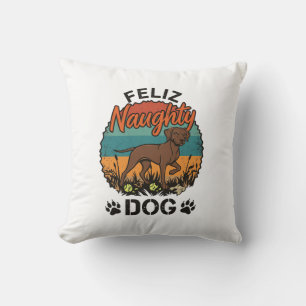 Fröhlicher Unartiger Hund Braun Retro Sonne Pfoten Kissen