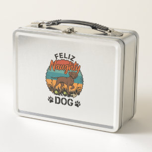 Fröhlicher Unartiger Hund Braun Retro Sonne Pfoten Metall Brotdose