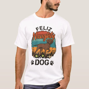 Fröhlicher Unartiger Hund Braun Retro Sonne Pfoten T-Shirt