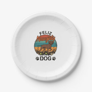 Fröhlicher Unartiger Hund Braune Retro-Sonne Pfote Pappteller