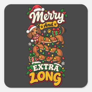Fröhlicher und extra langer Dachshund Weihnachten Quadratischer Aufkleber