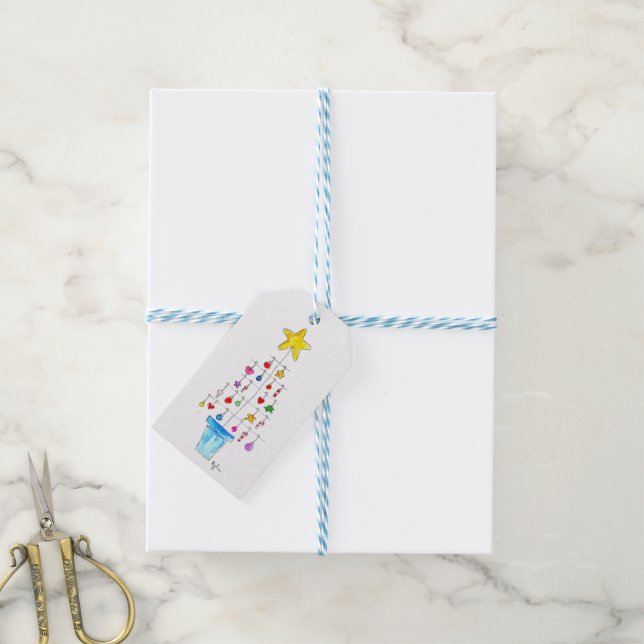 Fröhlicher und heller Baum Geschenkanhänger (Mit Garn)