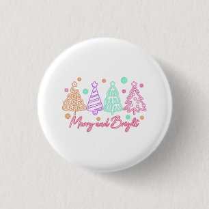 Fröhlicher und heller Baum Neon Weihnachten Button