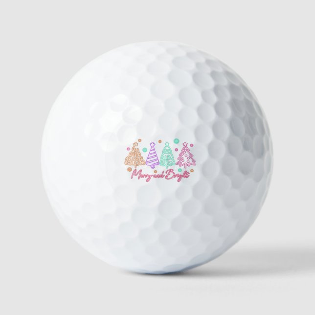 Fröhlicher und heller Baum Neon-Weihnachten Golfball (Vorderseite)