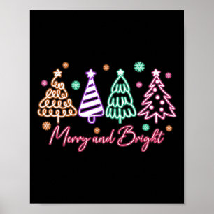 Fröhlicher und heller Baum Neon-Weihnachten  Poster