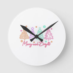 Fröhlicher und heller Baum Neon-Weihnachten Runde Wanduhr