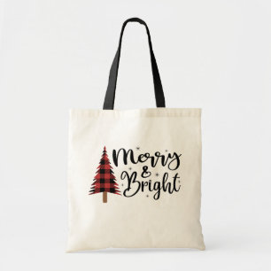 Fröhlicher und heller Büffelkariert Weihnachtsbaum Tragetasche