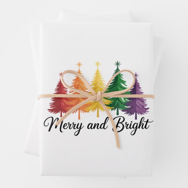 Fröhlicher und heller Regenbogen-Weihnachtsbaum Ga Geschenkpapier Set (Beispiel)