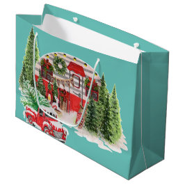 Fröhlicher und heller Retro-roter LKW Xmas blauer  Große Geschenktüte