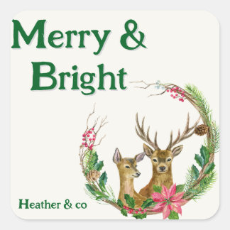 Fröhlicher und heller schöner Rentiersticker Quadratischer Aufkleber