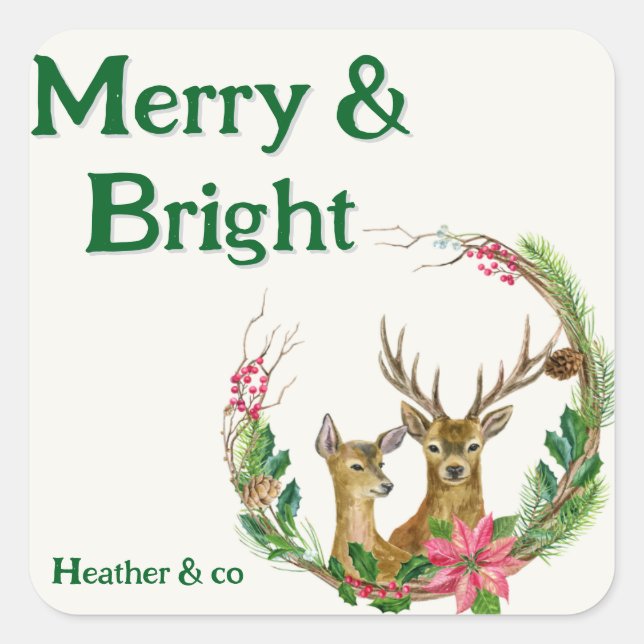 Fröhlicher und heller schöner Rentiersticker Quadratischer Aufkleber (Vorderseite)