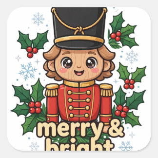 Fröhlicher und heller süßer Nussknacker-Weihnachts Quadratischer Aufkleber