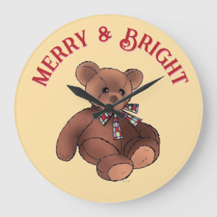 Fröhlicher und heller süßer Teddybär Winterurlaub Große Wanduhr