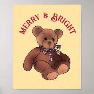 Fröhlicher und heller süßer Teddybär Winterurlaub Poster