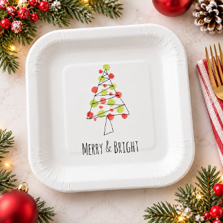 Fröhlicher und heller Wasserfarben-Weihnachtsbaum  Pappteller