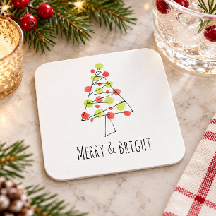 Fröhlicher und heller Wasserfarben-Weihnachtsbaum Rechteckiger Pappuntersetzer