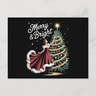 Fröhlicher und heller Weihnachtsbaum Vintage-Dame Feiertagspostkarte