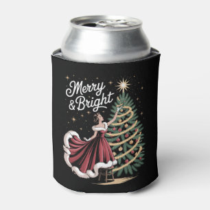 Fröhlicher und heller Weihnachtsbaum Vintage Lady  Dosenkühler