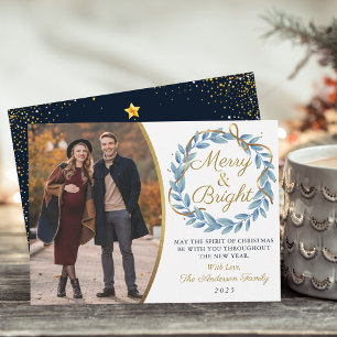Fröhlicher und heller Winterkranz Gold Glitter Fot Feiertagskarte