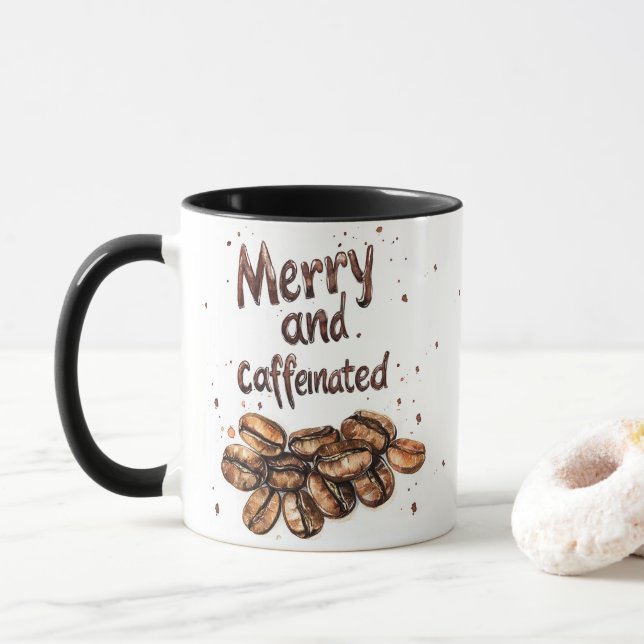 Fröhlicher und koffeinierter Weihnachtskaffee Tasse (Mit Donut)