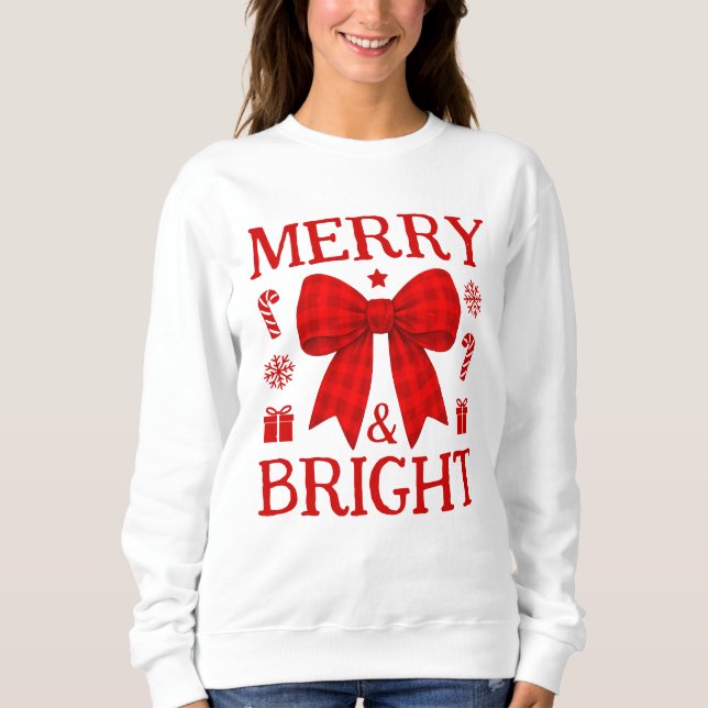 Fröhlicher und strahlend roter Gingham-Bogen-Weihn Sweatshirt (Vorderseite)