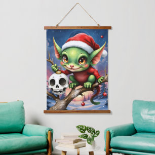 Fröhlicher Unfug – Der kleine Weihnachtself. Wandteppich Mit Holzrahmen