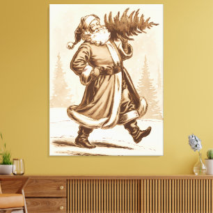 Fröhlicher Vintage-Weihnachtsmann mit einem Weihna Leinwanddruck