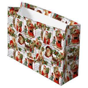 Fröhlicher Vintage-Weihnachtsmann, Stechpalme und Große Geschenktüte