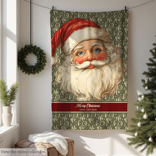 Fröhlicher Vintager Weihnachtsbaum für klassische  Fleecedecke (Cheerful Vintage Santa Throw for Classic Xmas)