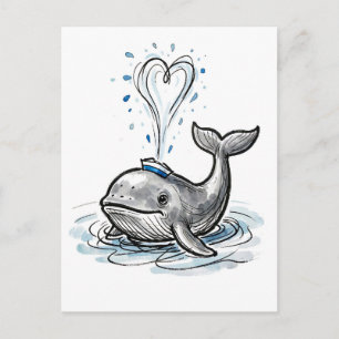 Fröhlicher Wal sprüht Herzbrunnen Marine-Tinte Il Postkarte