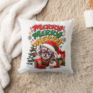 Fröhlicher Waschbär-Weihnachtsbaum-Heißer Kakao Me Kissen