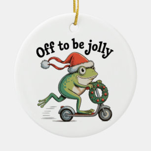 Fröhlicher Weihnachten Xmas Lustiger Frosch Roller Keramik Ornament