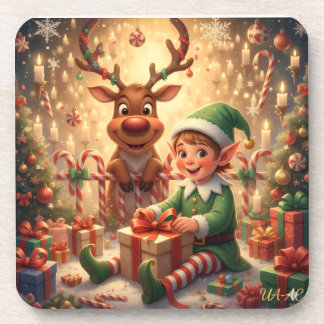 Fröhlicher Weihnachts-Elf & Rentier Getränkeuntersetzer