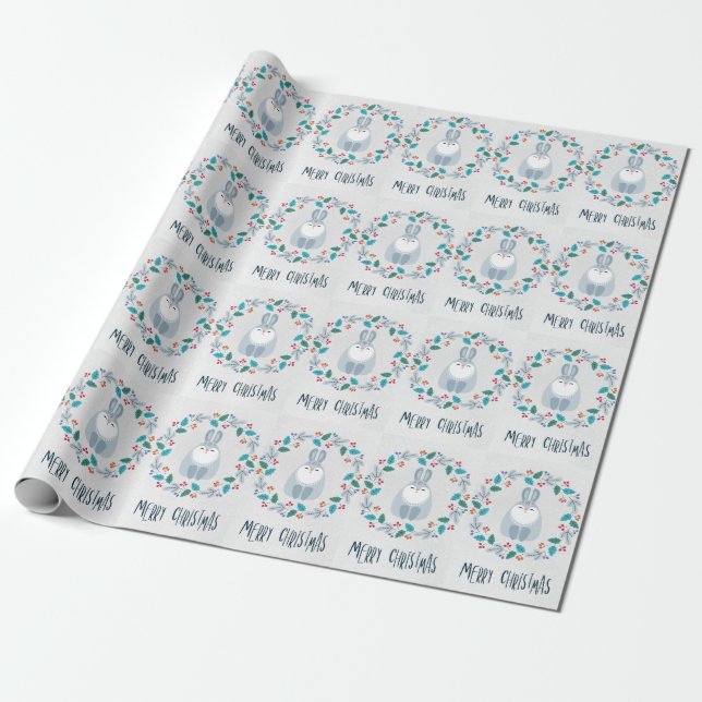 Fröhlicher Weihnachts-Hasen-Kranz Geschenkpapier (Ungerollt)
