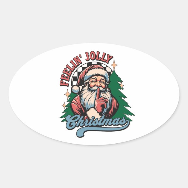 Fröhlicher Weihnachts-Santa Ovaler Aufkleber (Vorderseite)